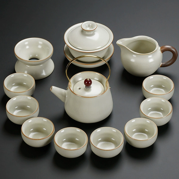 Mihuang Ru kiln Hosting Liang Lou Lid Bowl Bowl Eight Cup 12 sets