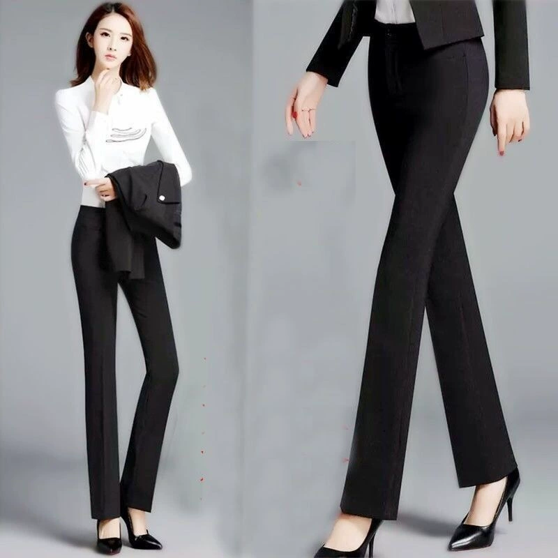 Эластичные брюки, черный overall, свободный прямой силуэт, высокий пояс