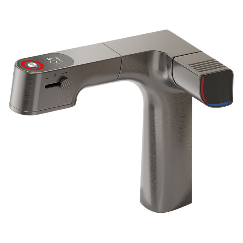 Pistola gris retráctil pull Cuenca del grifo pantalla digital grifo de agua caliente y fría cuidado de la piel filtro de eliminación de cloro núcleo de crema de cobre blanco