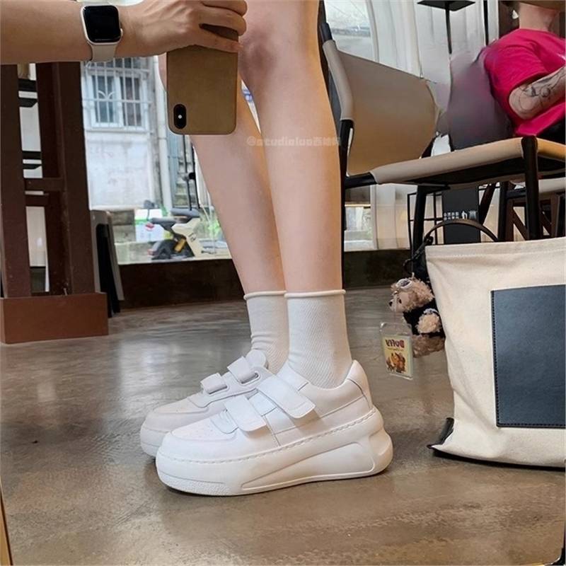 真皮显腿长魔术贴厚底小白鞋女2025春秋百搭增高运动休闲板鞋|undefined