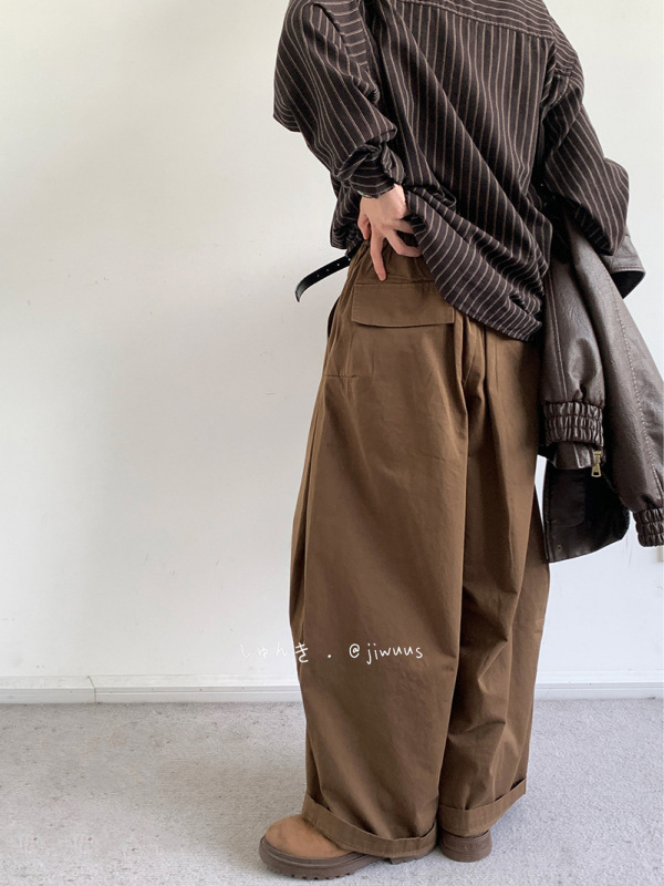 春と秋の男性用和風パンツ、レトロなハイウエストスリムストレートワイドレッグパンツ、ゆったりとしたカジュアルなロングパンツ|undefined