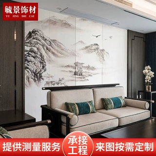 3D立体浮雕皮雕酒店工程软包 山水系列整幅3D酒店床头立体皮雕