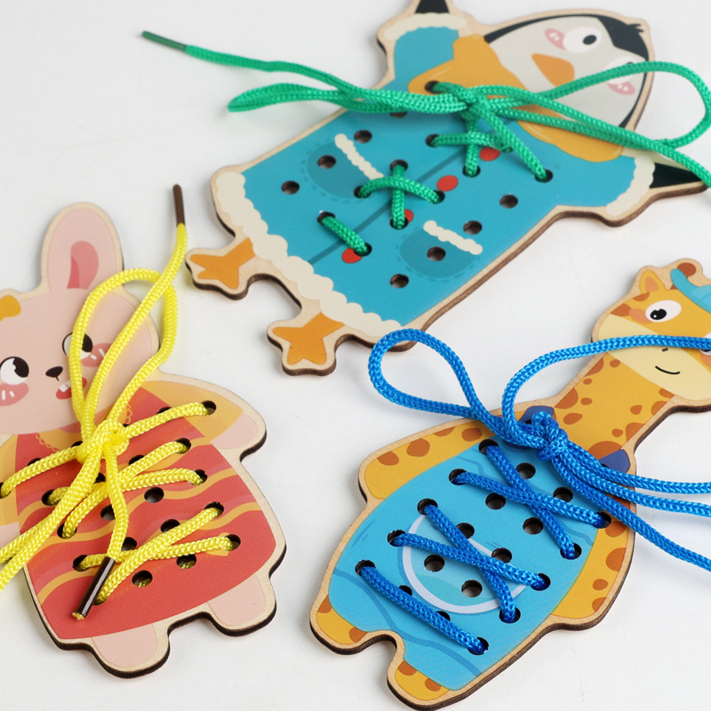 Juguetes hechos a mano para niños con cuerdas de botones de cordones de zapatos de juego de tablero de cableado mano-ojo coordinación de movimiento fino
