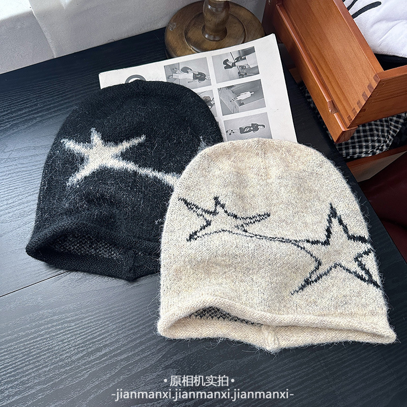 2025韩国东大门ins风复古星星毛线帽针织帽休闲帽洋气百搭堆堆帽|undefined