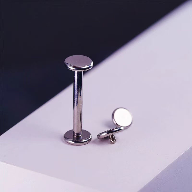 G23 Titanium External Thread Polished Flat-Bottom Curved Round Disc Ear Stud - F136 Titanium Alloy Lip Stud Implant Stud Body Piercing Jewelry detail image 10