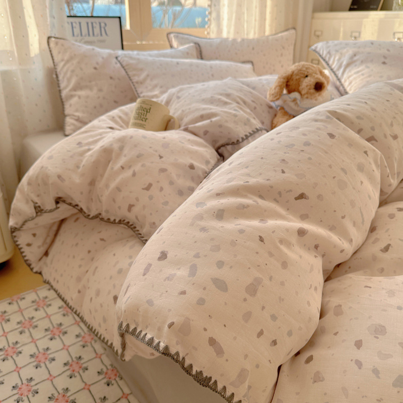 Juego de cuatro piezas de cama de algodón de verano, funda de edredón de algodón, sábana y sábana 2025 nuevo juego de tres piezas de ropa de cama de cuatro estaciones