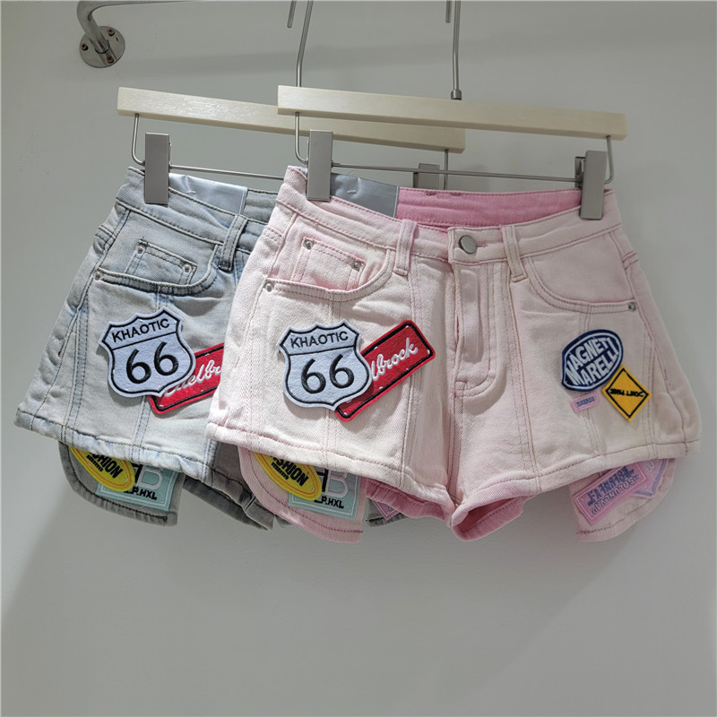 Shorts de Mezclilla de Cintura Alta con Parches Bordados para Verano