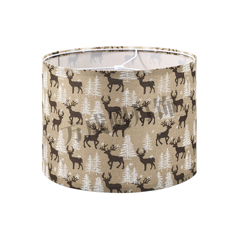 Pantalla de lámpara de mesa de Amazon Pantalla de lámpara de impresión de patrón de animal de alce de bosque desmontable cubierta de tela de lámpara de pie KD