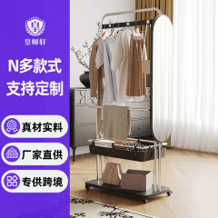 ドレッシングミラー付きコートラック、一体型寝室用フロアスタンド洋服掛け、軽くて高級なステンレス製衣類収納、中古衣類ラック