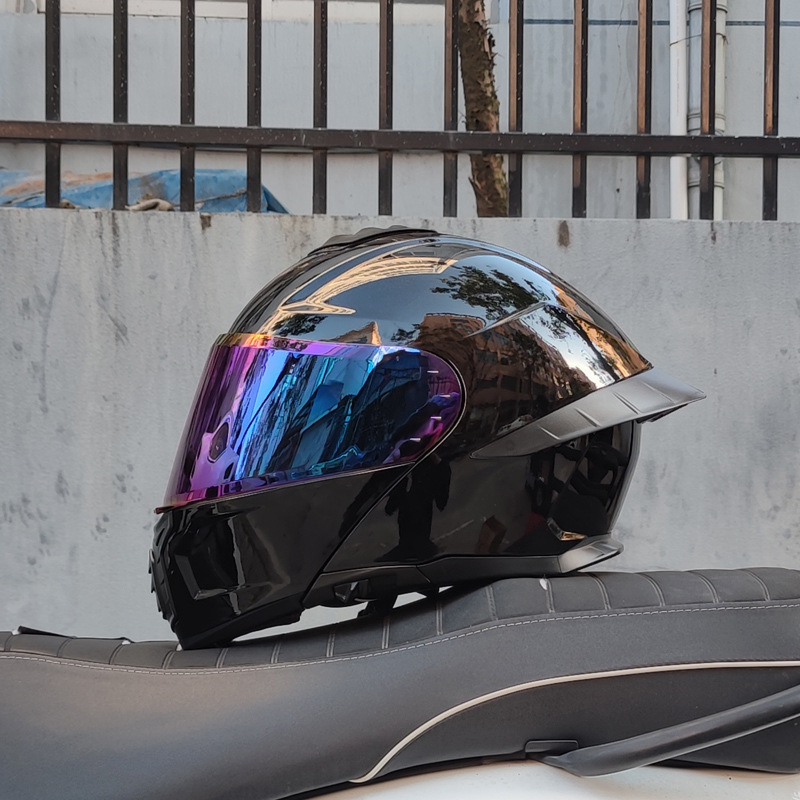 Casco de Motocicleta Orz con Certificación DOT para Hombre y Mujer, Casco Abierto con Visera Doble, Spoiler de Invierno, Cobertura Media, Azul para Todas las Estaciones.