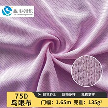 现货批发75D弹力速干鸟眼布料 全涤透气针织防晒衫球衣速干运动服