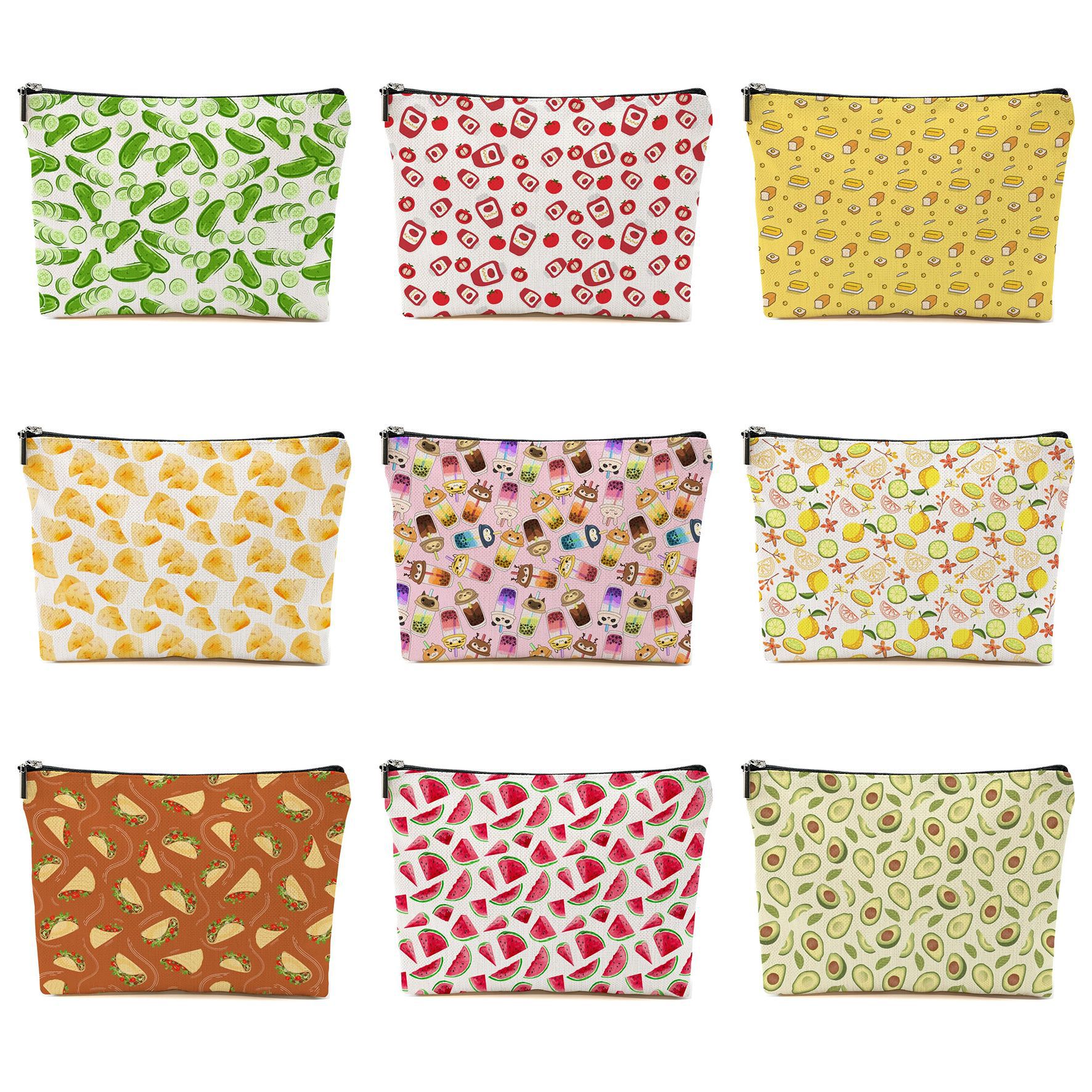 Amazon nuevo lino impermeable lindo bolsa de maquillaje amante de la fruta regalo accesorios de viaje bolsa de tela