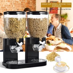 Cereal dispemserダブルヘッド直立プラスチック食品缶オート麦貯蔵器ダブルカップ麦機