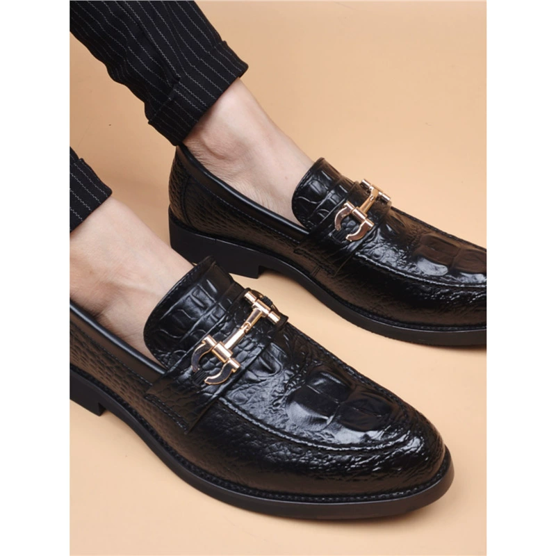 Остроконечные кожаные туфли мужские корейские внутренние кожаные туфли ретро крокодил модные мужские туфли дышащие один педаль кожаные туфли