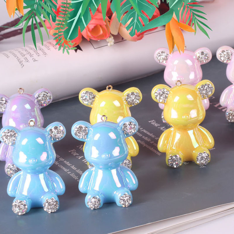 Accesorios de joyería de bricolaje artesanía de resina muñeca de dibujos animados animal lindo oso violento llavero colgante decoración de diamantes image 3