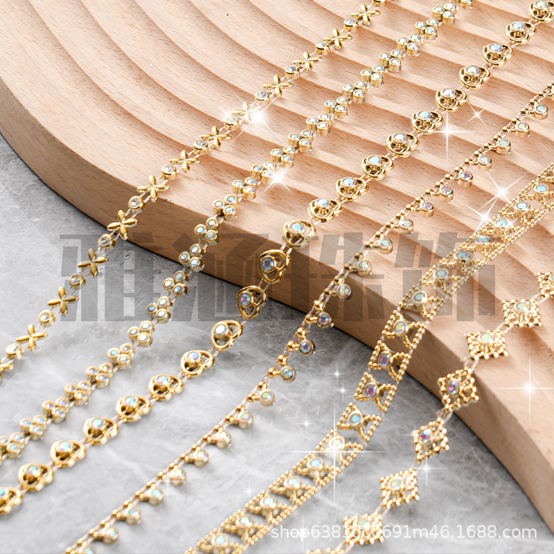 Nuevos accesorios de decoración de encaje Cadena de plata Gota de agua Cadena de diamantes cosidos a mano de oro Miao Diy Accesorios decorativos hechos a mano