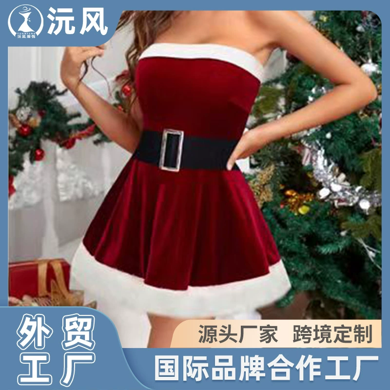 Кросс-бордерное оптовое предложение: рождественское платье, платье для рождественской вечеринки, европейское и американское платье без рукавов, сексуальное платье, сексуальная домашняя одежда