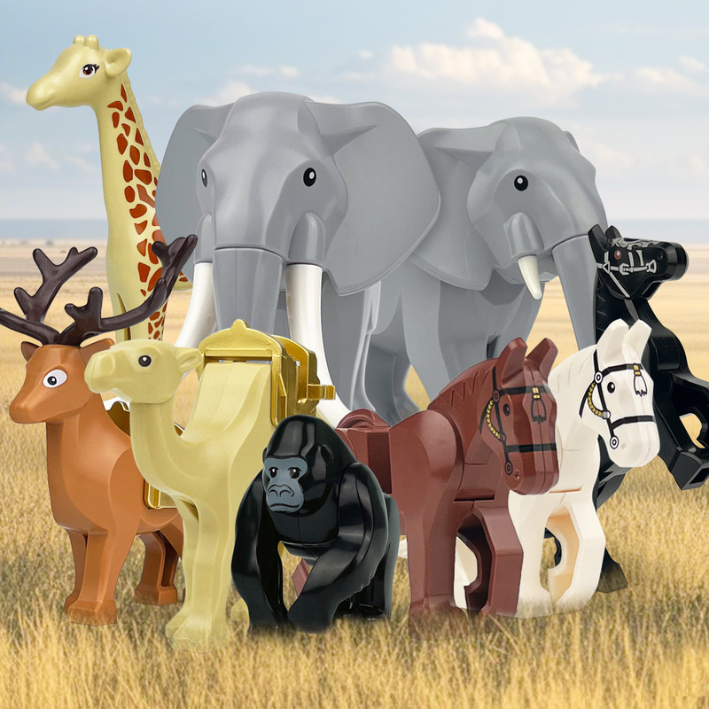 10 Animal Models of African Continent Elephant Horse Camel Deer Meigao Small Particle Building Blocks Assembled Toys Cross-Border Batch