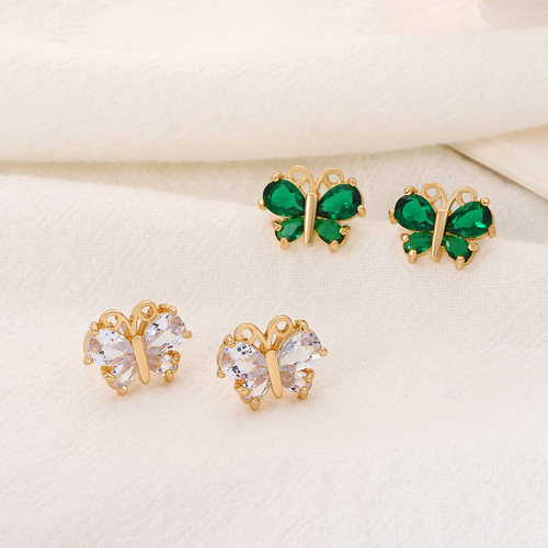 Ins Supernatural Sapphires Butterfly Earrings, Fashionable and Cute, Small, Multicolored Alloy Animal Earrings, Foreign Trade Cross-Border Accessories