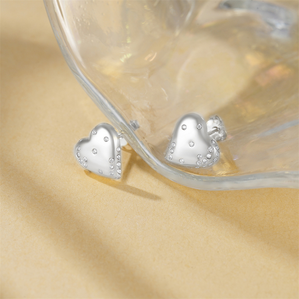 4g Weight 925 Sterling Silver Ear Needle Material Zircon Inlay Material Ear Studs Classification 1 Pair Quantity Holiday, Daily Occasion 925 Sterling Silver Material Heart Shape Pattern Women's Gender Plating Design Elegant, Simple Style Style 1 Pair 925 Sterling Silver Zircon Heart Shape Ear Studs 19