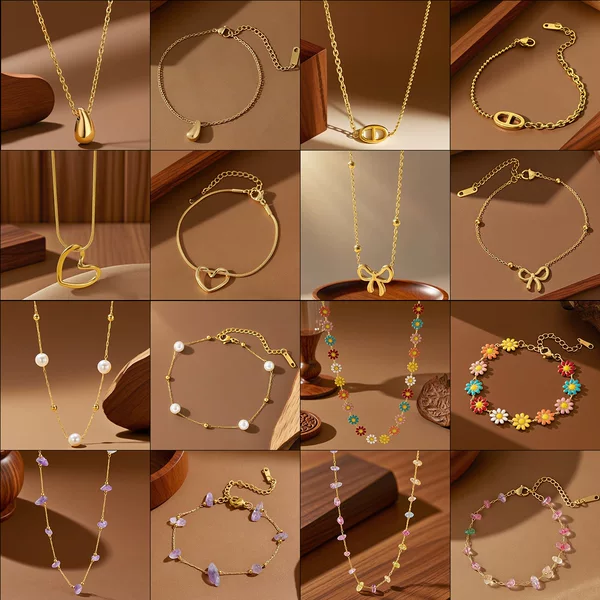 2025 New High-End Titanium Steel Jewelry Women's Jewelry Set Cross-Border Summer New Necklace Bracelet Jewelry Set