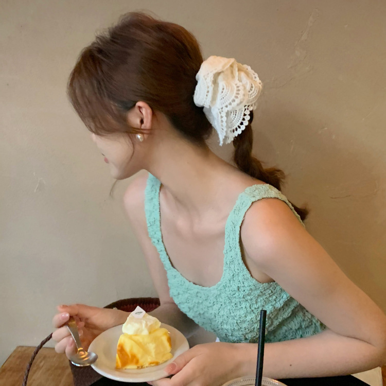 Anello per capelli in pizzo primaverile Anello per intestino da donna Legare i capelli 2024 Nuovo stile Corda per capelli di alta qualità Accessori per capelli Copricapo Stile coreano Fiore per capelli_voghion.com