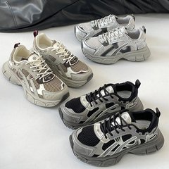 欧洲站银色透气老爹鞋女鞋子2025秋季新款时尚厚底轻便休闲运动鞋