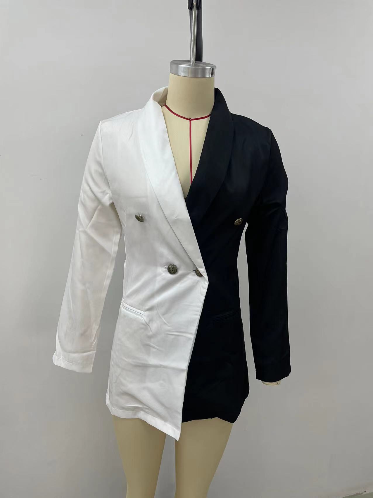 V-neck Cardigan Blazer Professional Wear For Women Patchwork Style_voghion.com