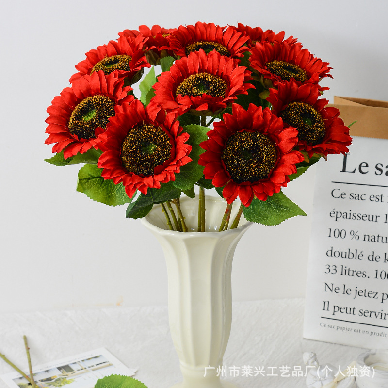 Simulación latina girasol flores de sol decoración para el hogar flores falsas tela de seda flores rojas accesorios de fotos de picnic al por mayor