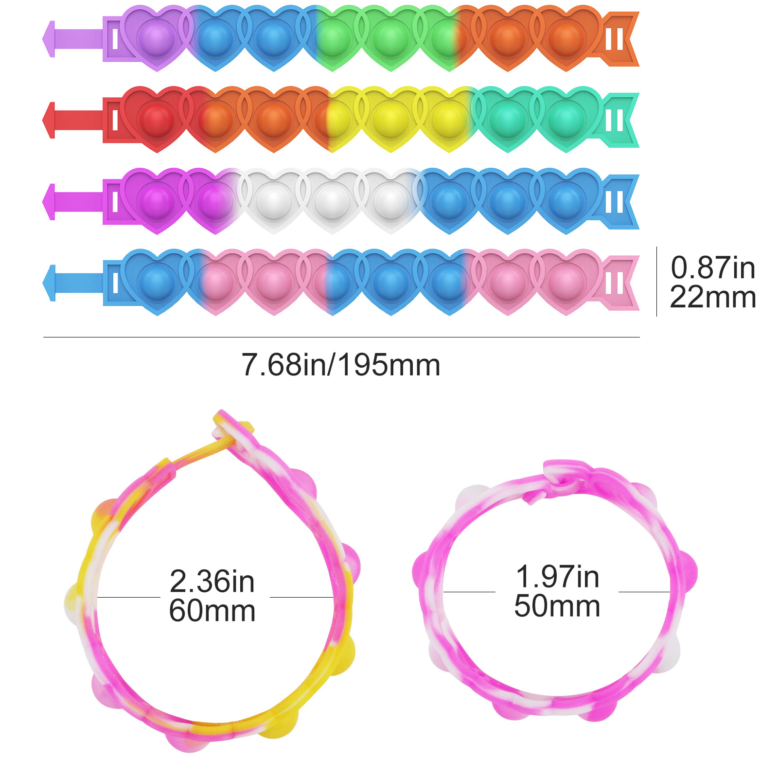 Cute Colorful Heart Silicone Squeeze Bracelet Pressure Reduction Toy display picture 7