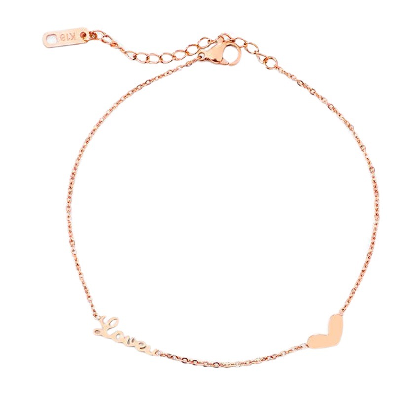 Amor en forma de corazón de titanio tobillera de acero hembra 18K de oro rosa de las mujeres anillo de la pierna de la joyería de la playa Accesorios de la joyería de la venta caliente