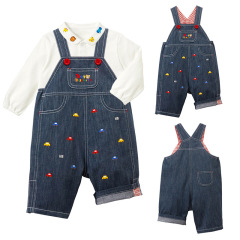 miki children's clothing summer boys and girls hb cartoon bear car embroidered denim overalls shorts