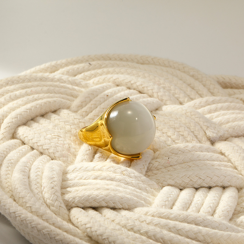 12g Weight Real Gold Plated Plating Material Cat's Eye Stone Inlay Material Rings Classification 1 Piece Quantity Real Gold Plated Round 304 Stainless Steel Retro Waterproof Non Tarnish Rings
