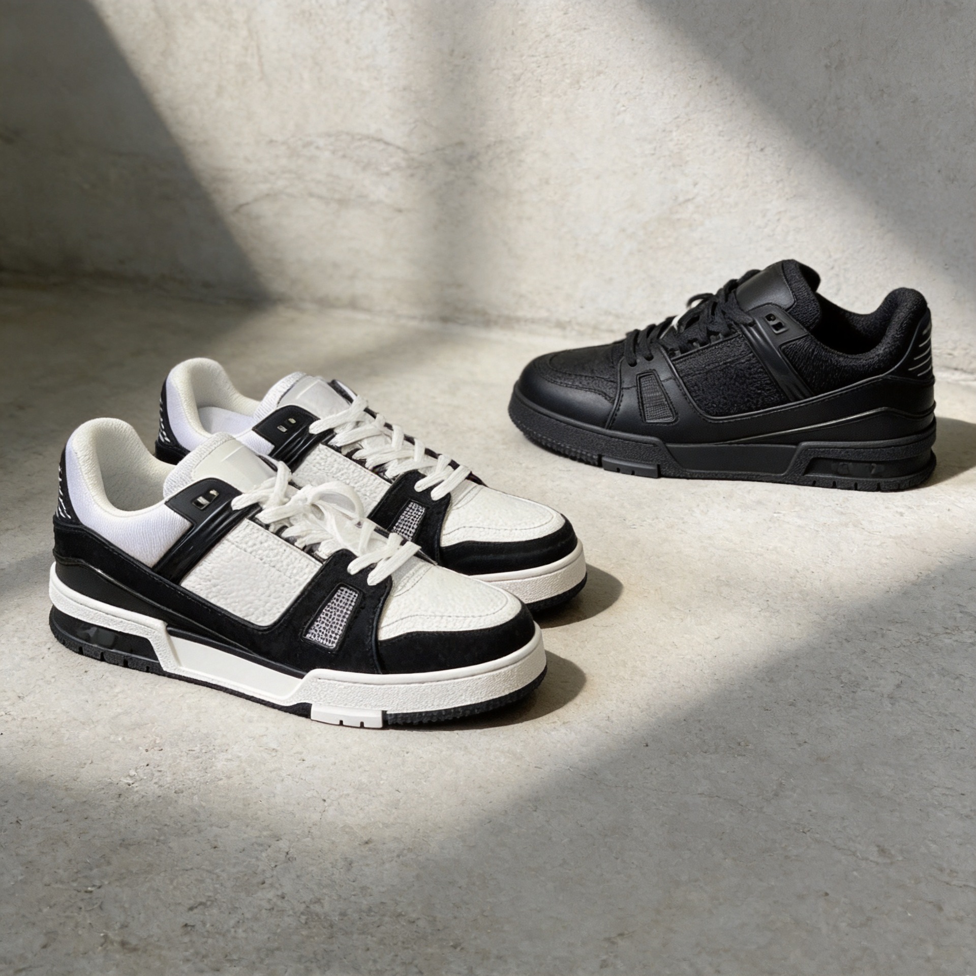 First-Layer Cowhide Pure Original Trainer Sneakers with Air-Cushioning Technology, White Cement-Style Sneakers, White and Black Panda Sneakers for Men and Women