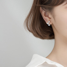 s925纯银耳钉五角星耳环镶钻锆石气质韩国简约个性百搭新潮饰品