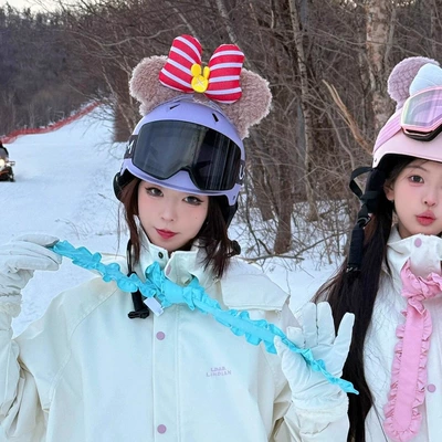 Cute Shirley Rose Ski Helmet Dəbilqə (Kaska) aksesuarları - daffy-bear-red-bow
