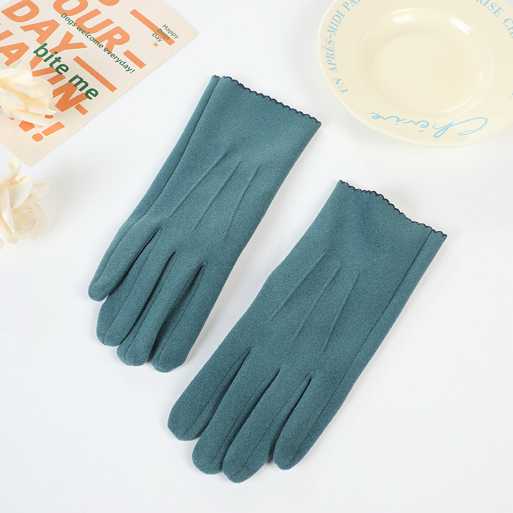 Guantes de terciopelo bordados de estilo coreano temperamento suave cruzado guantes cálidos con pantalla táctil guantes de dedo de niña