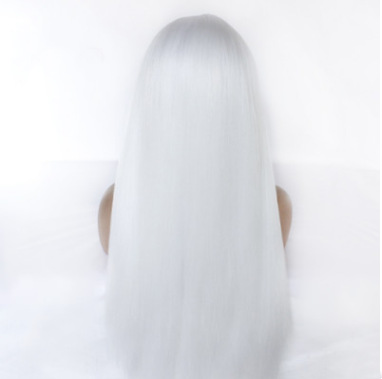 Europeos y estadounidenses cubierta de cabello blanco puroyaki largo recto fibra química delante de encaje medio tejido mano peluca cubierta de cabello LW0160