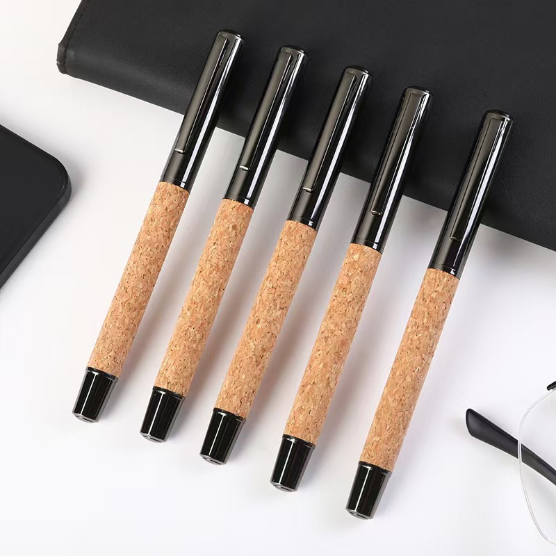 New cork wrapping metal signature pen creative color matching environmental protection bamboo gel pen logo cap ball pen