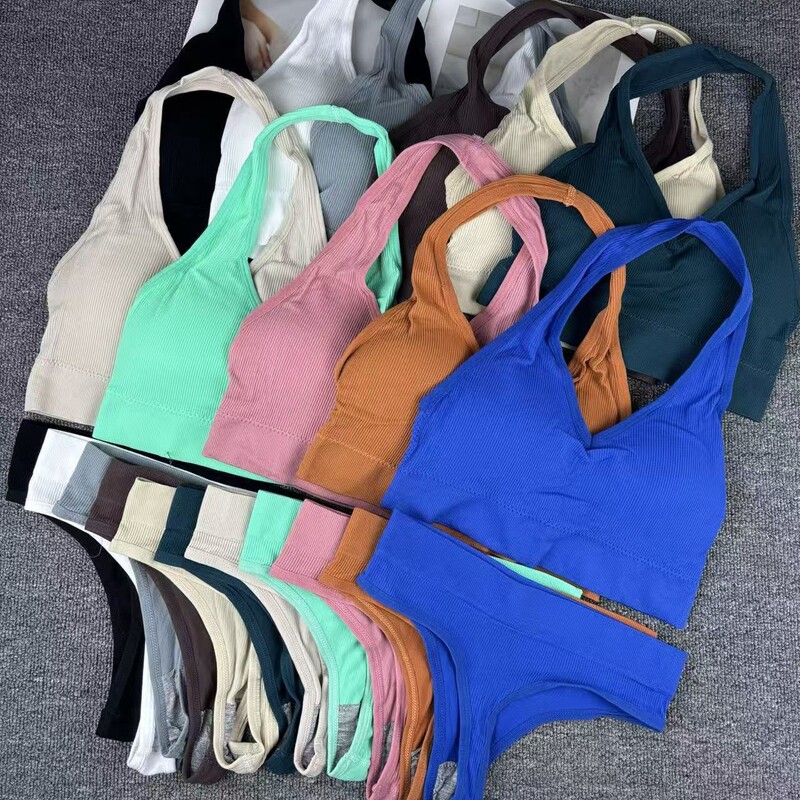 1031 Low-Price Stock European and American Seamless Thong Halter Bra Set with Breast Pads High Elastic Women's Sexy Intimates