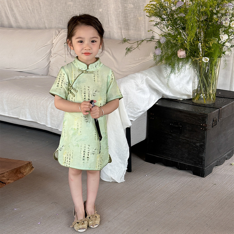 [Bienestar de verano] Nuevo cheongsam chino para niñas, vestido Tang con hebilla de disco mejorado, falda Hanfu para niños de verano image 7