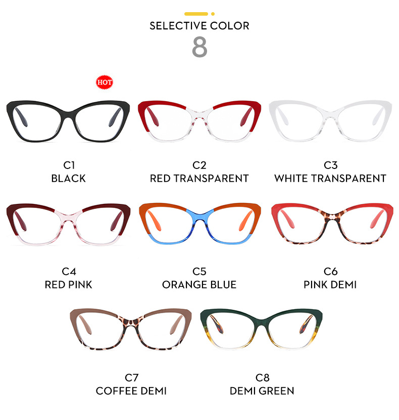 Women's Fashion Color Block Pc Cat Eye Full Frame Glasses display picture 4