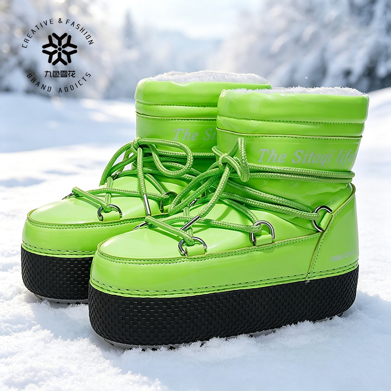 Botas de Nieve Media Caña para Mujer de Lana Artificial y TPR Impermeable Térmico Antideslizante para Esquí y Uso Diario