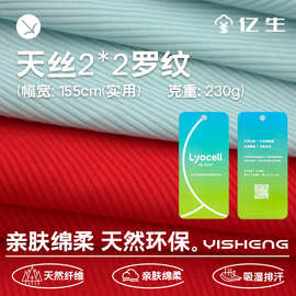 230G天丝莱赛尔2x2罗纹面料亲肤打底童装T恤布料透气t恤吸湿