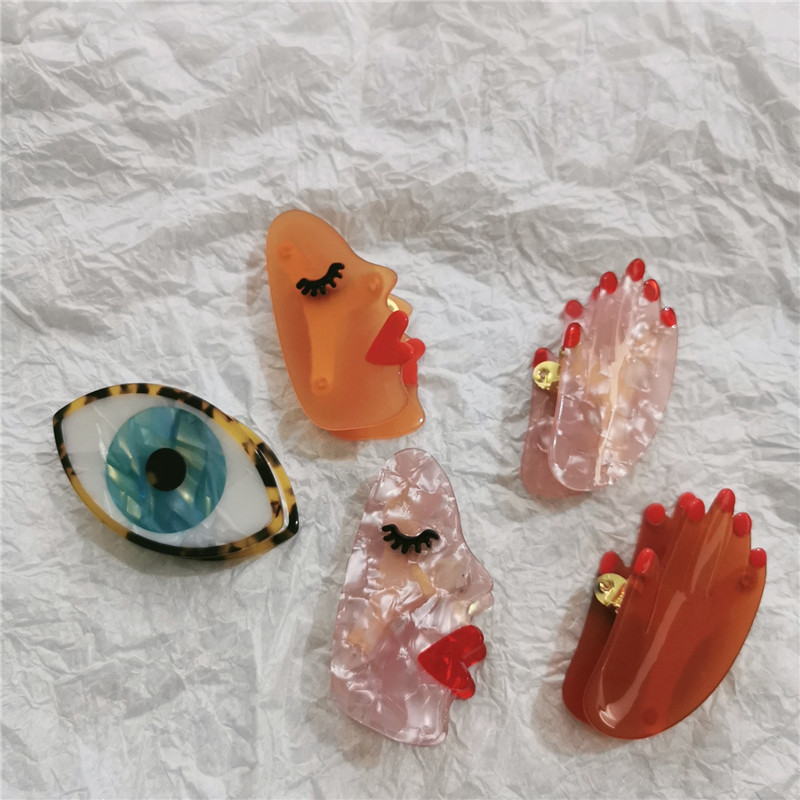 New Korean Fashion Funny Acrylic Macaron Color Palm Face Plate Hair Catch Clip display picture 4