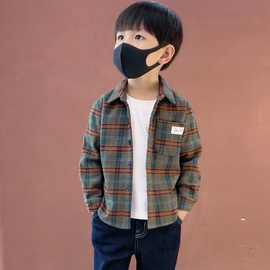 童装男童POLO领长袖衬衫2025春装新款男宝宝翻领帅气春秋格子外套
