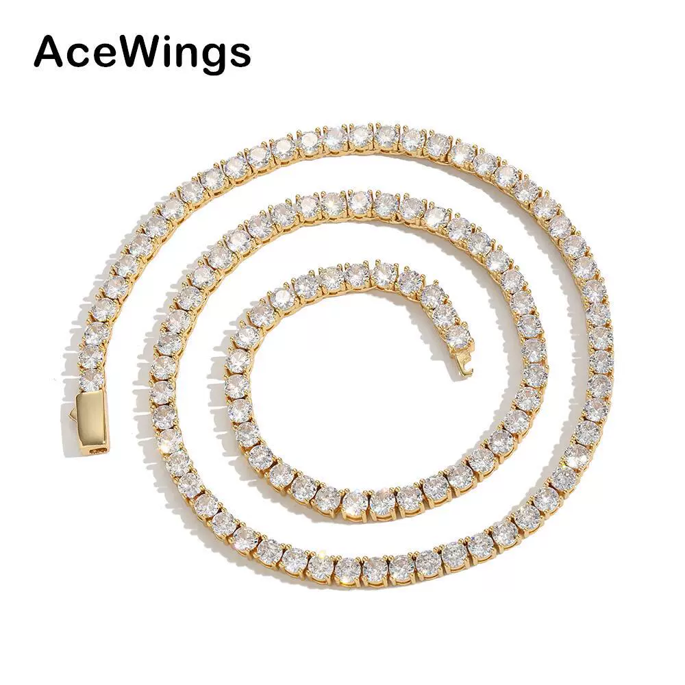 光面弹簧扣网球链Tennis Chain铜镶锆石单排链热销嘻哈满钻项链