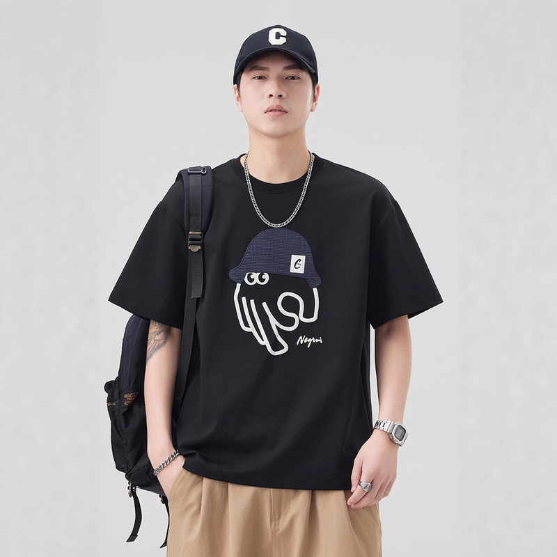 Danbani | Designed New Hat Octopus Cartoon Embroider Print Cool Breathable Trendy Brand Summer Short-Sleeved T-Shirt for Men