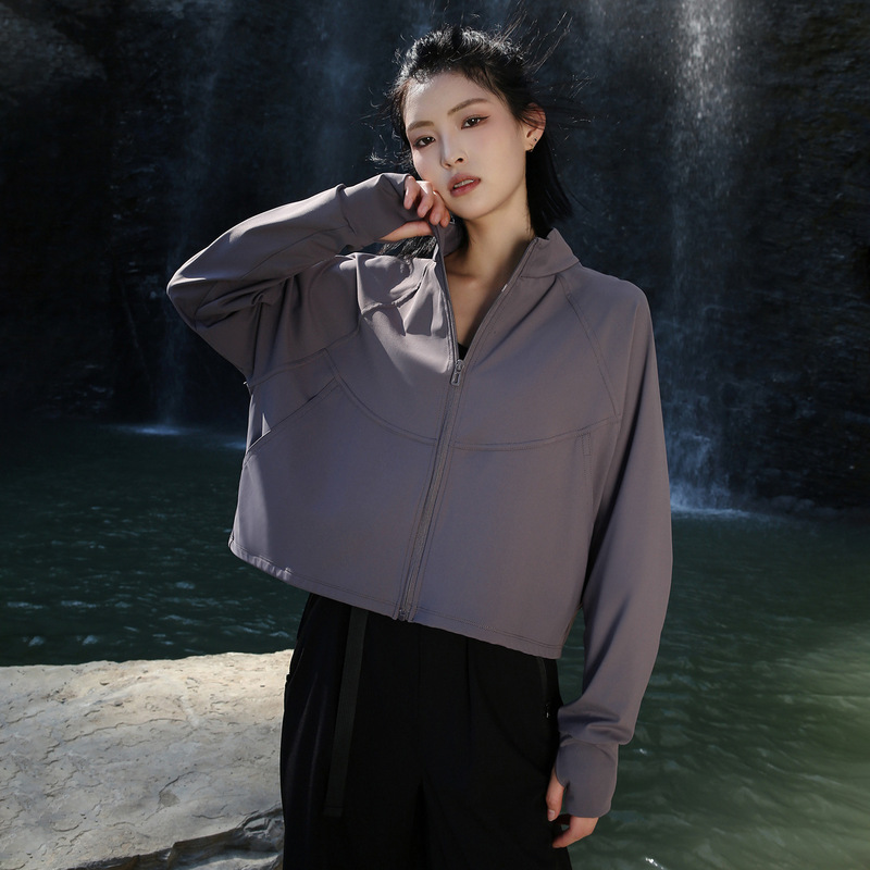 立领开衫卫衣户外休闲时尚瑜伽服秋季女款百搭显瘦高弹柔软短外套|undefined