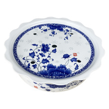 10英寸陶瓷茶盘圆形蓄水干泡台小号酒店餐馆青花瓷茶具双层单盘